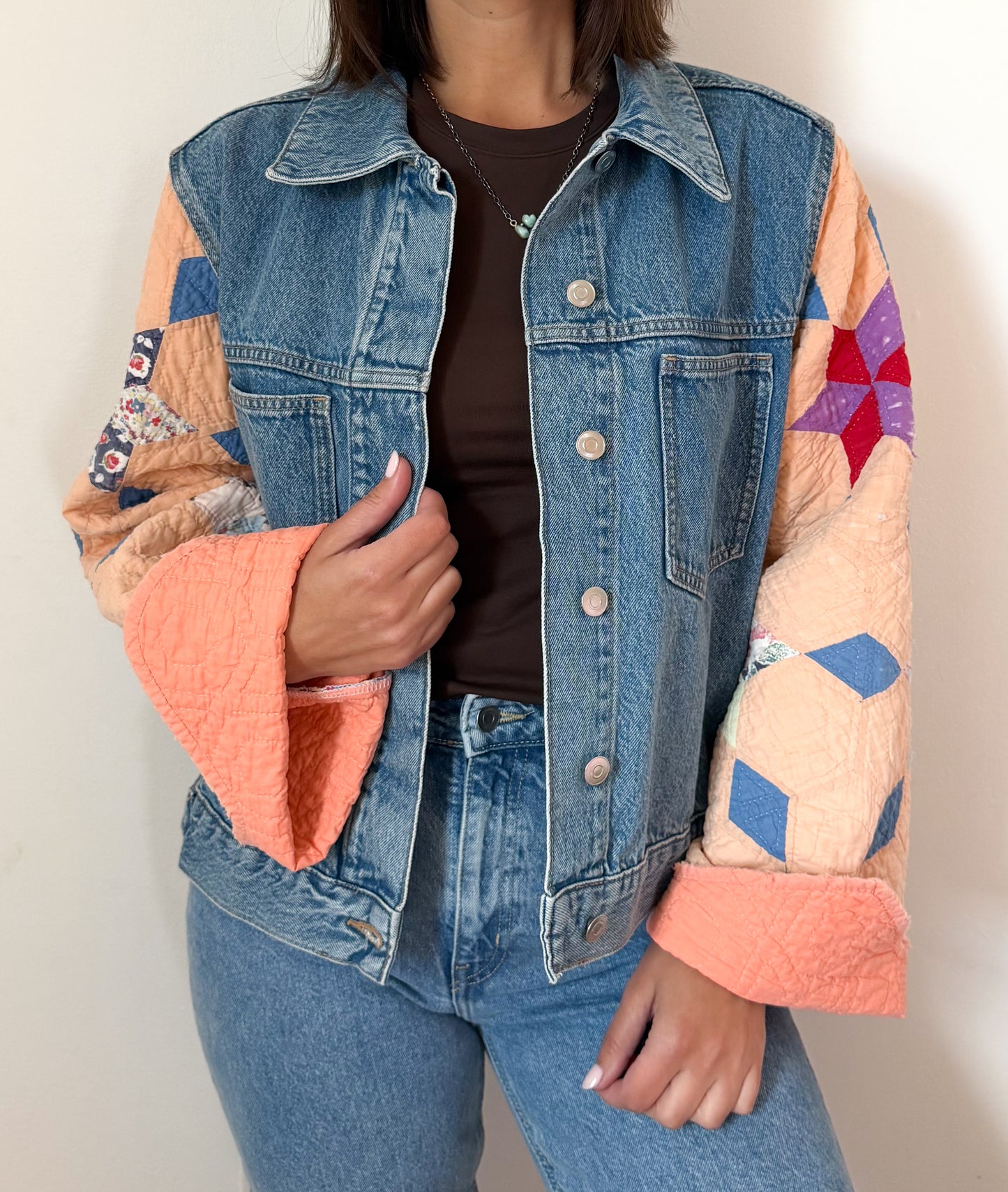 6 Point Star Quilt Upcycled Denim Jacket