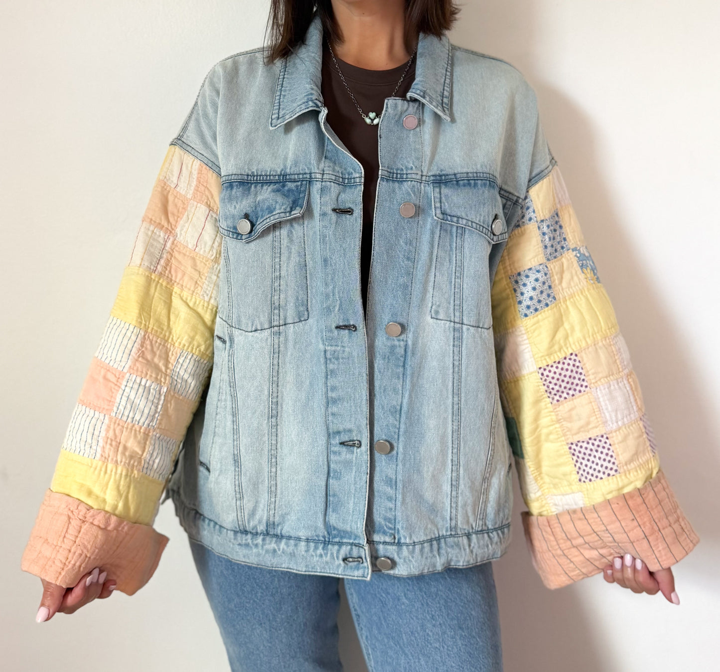 9 Patch Quilt Upcycled Denim Jacket