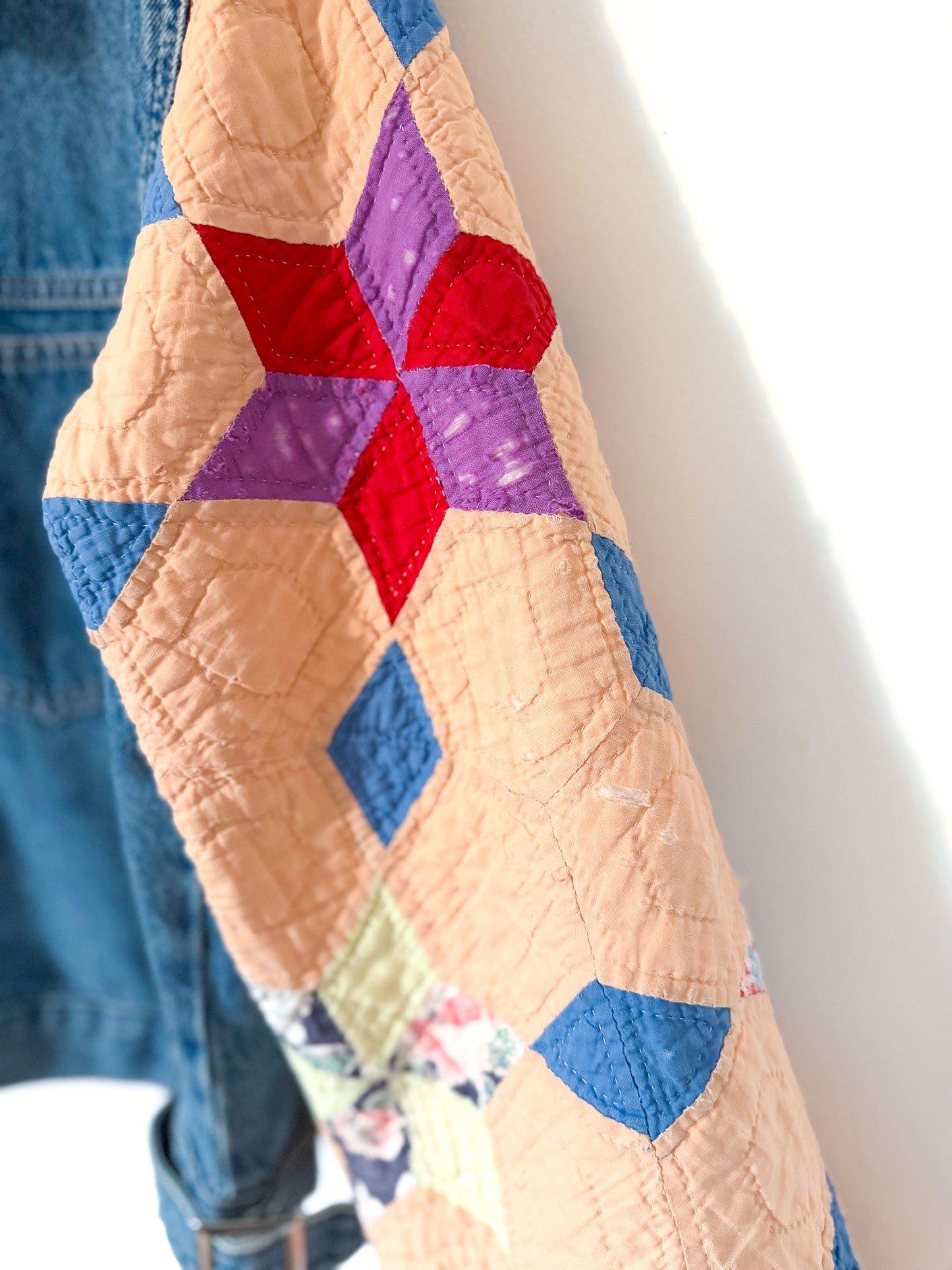 6 Point Star Quilt Upcycled Denim Jacket