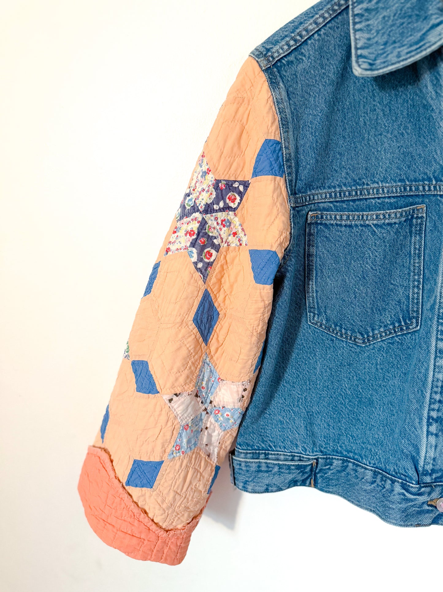 6 Point Star Quilt Upcycled Denim Jacket