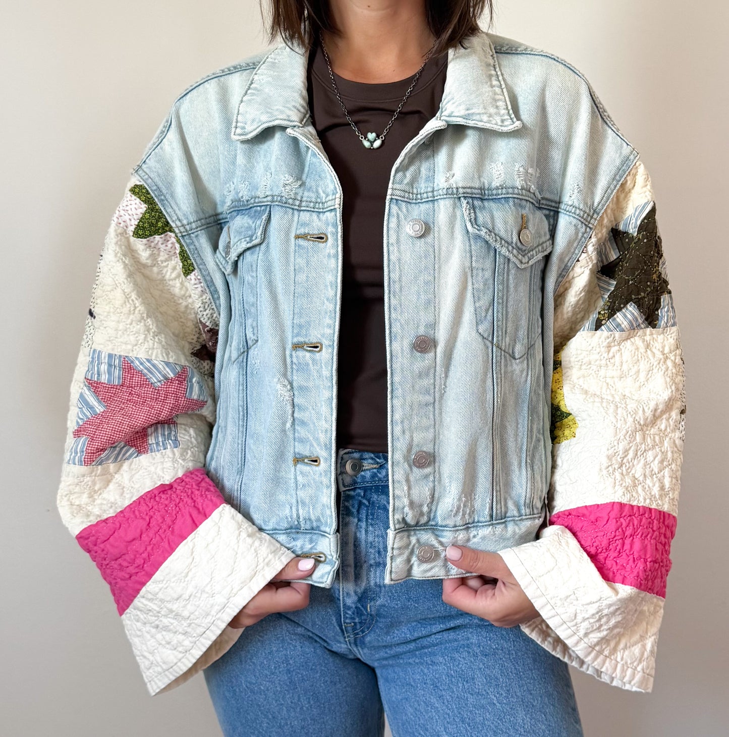 8 Point Star Quilt Upcycled Denim Jacket