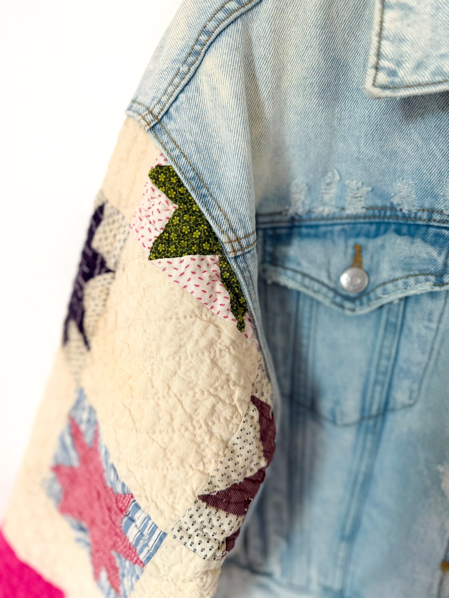 8 Point Star Quilt Upcycled Denim Jacket