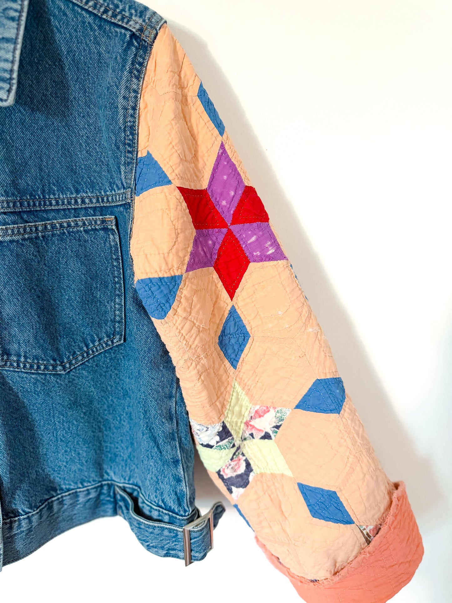 6 Point Star Quilt Upcycled Denim Jacket