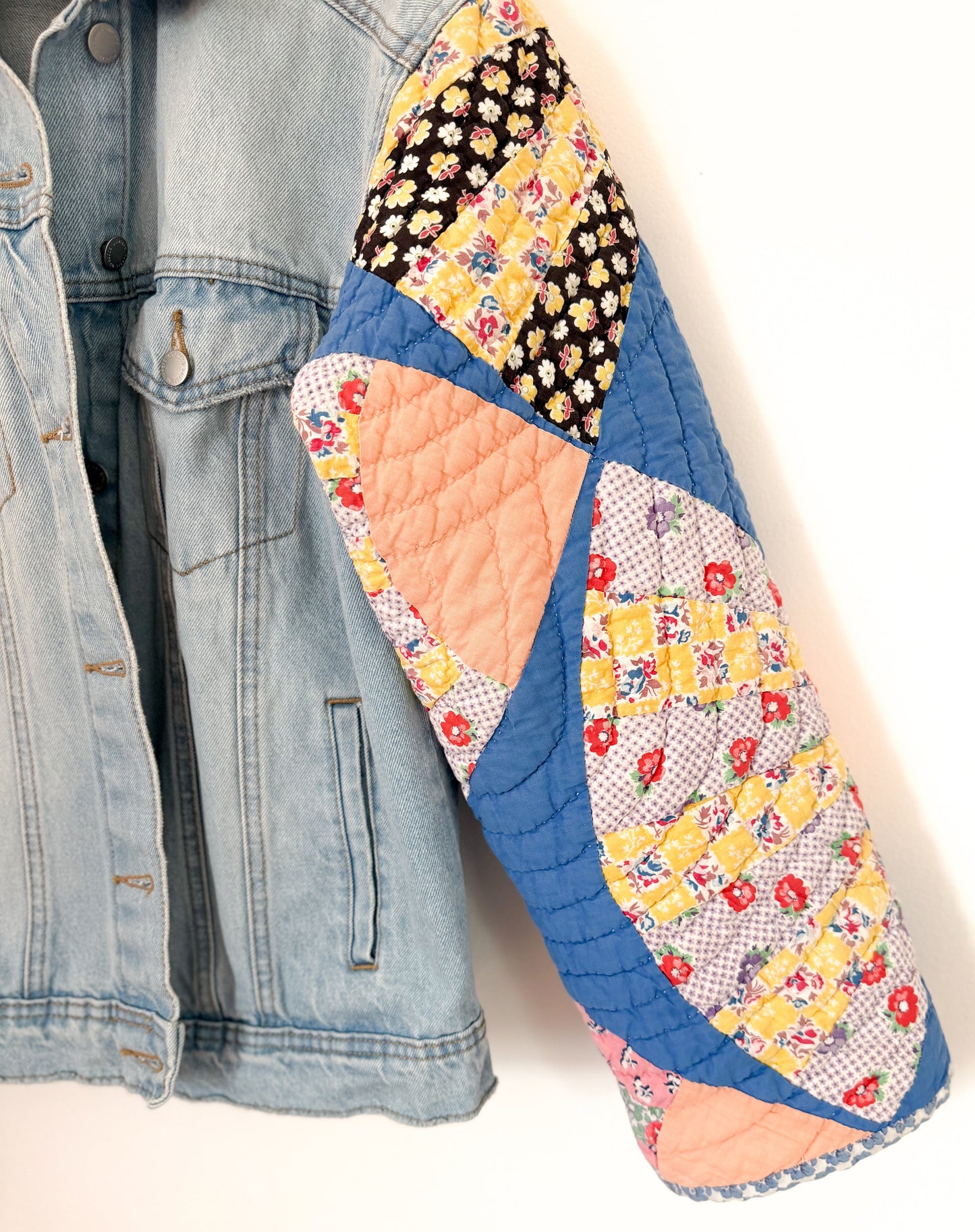 Blue Fan Quilt Upcycled Denim Jacket