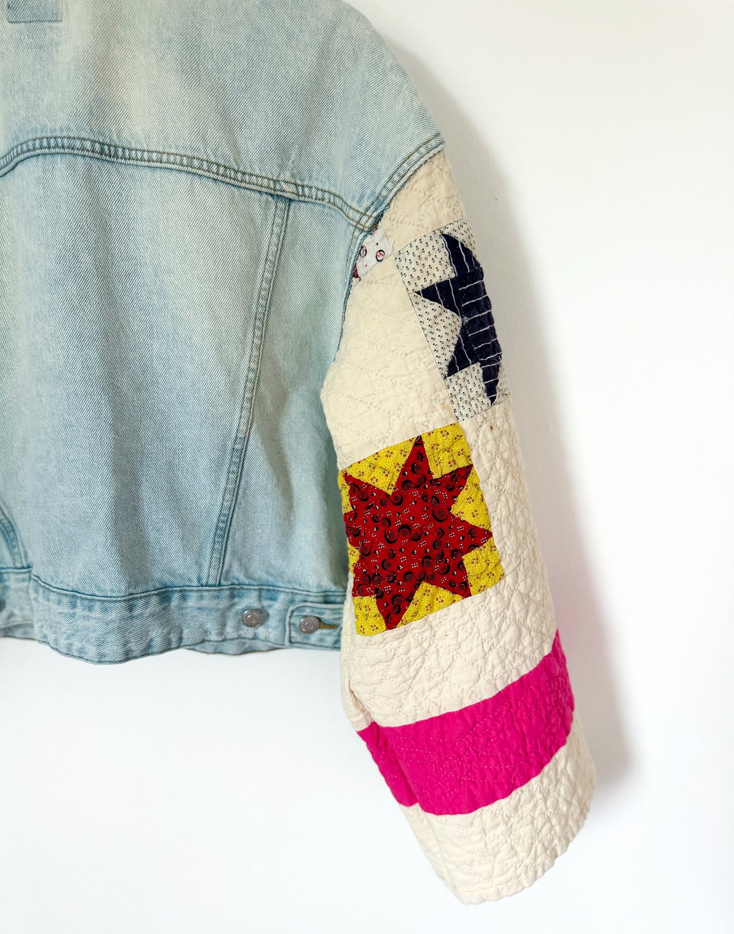 8 Point Star Quilt Upcycled Denim Jacket