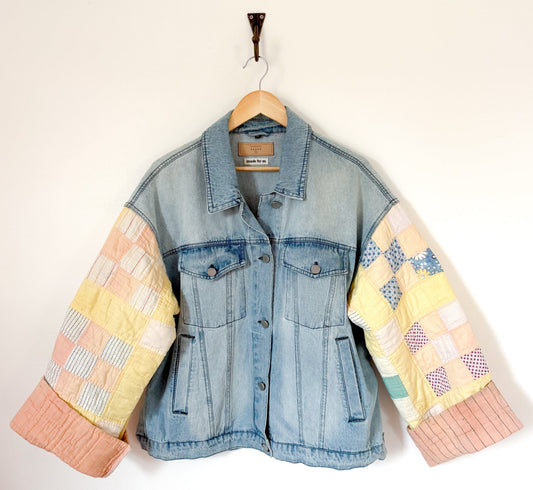 9 Patch Quilt Upcycled Denim Jacket