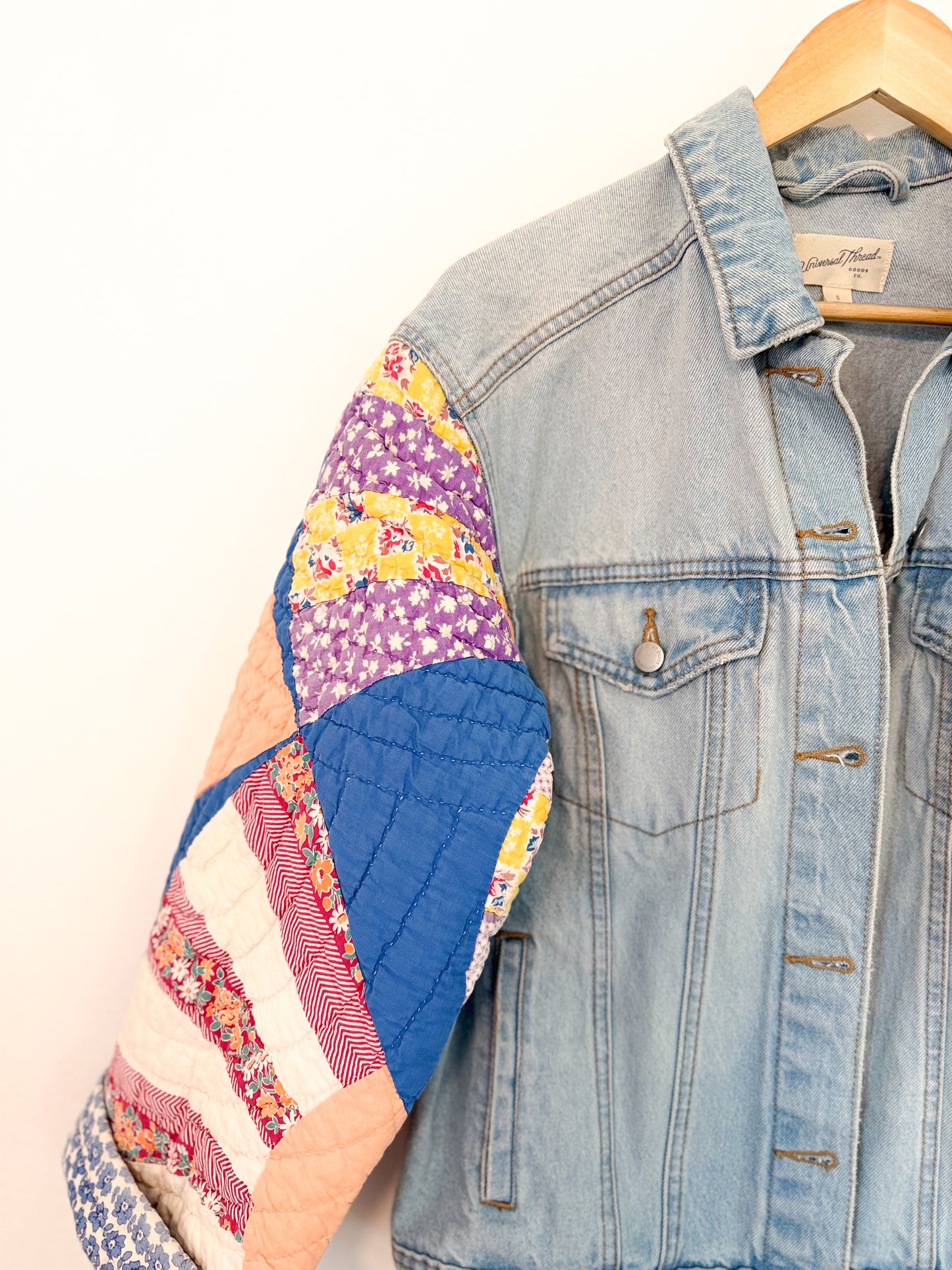Blue Fan Quilt Upcycled Denim Jacket