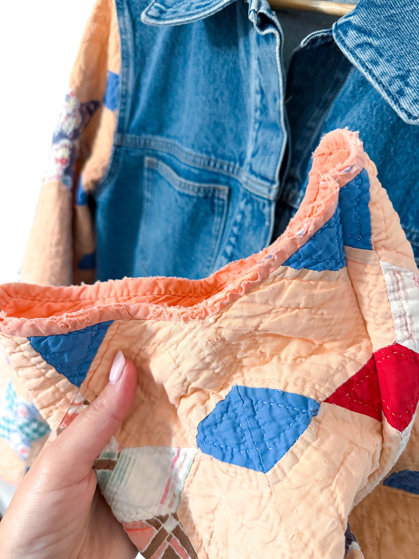 6 Point Star Quilt Upcycled Denim Jacket