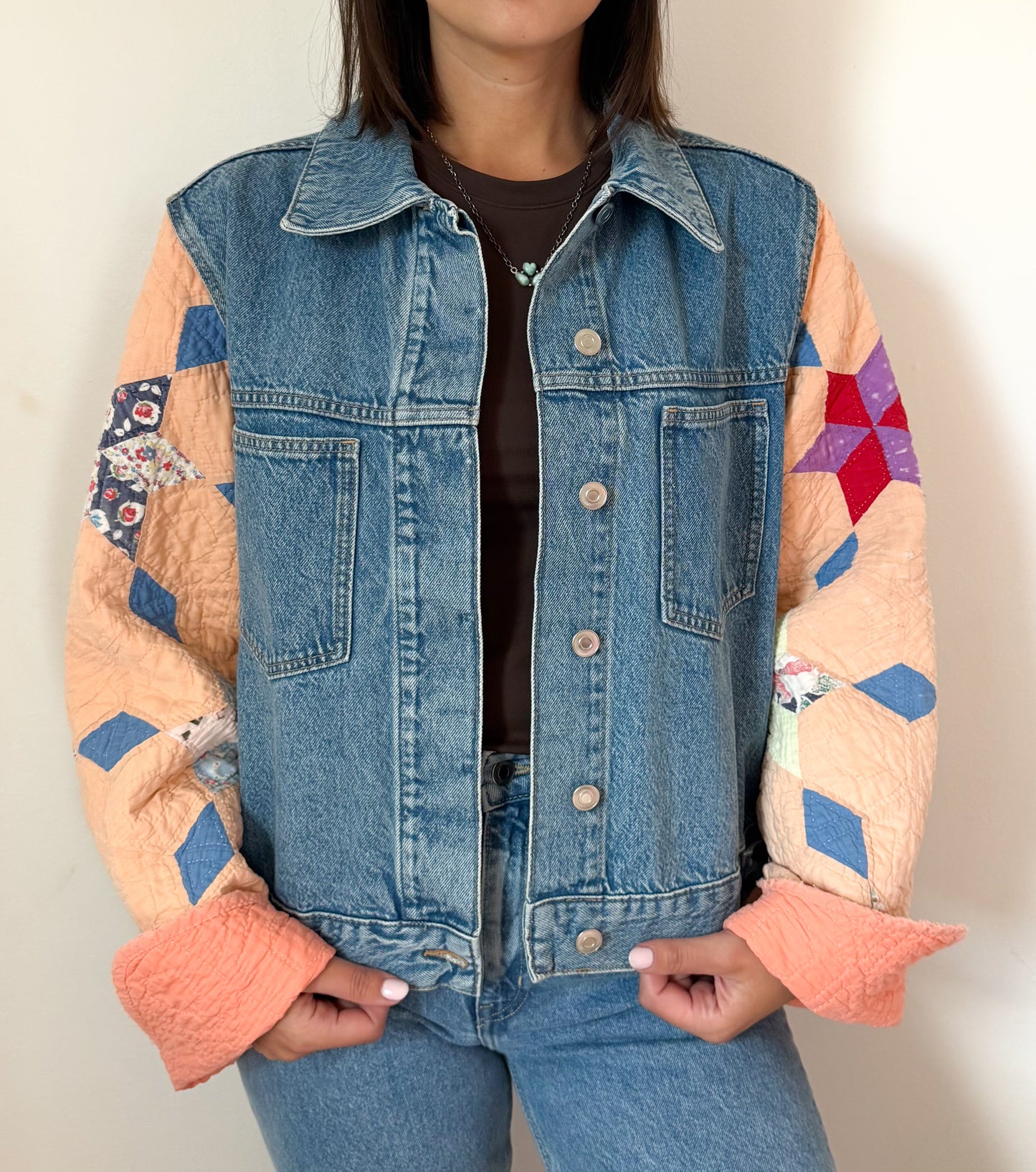 6 Point Star Quilt Upcycled Denim Jacket