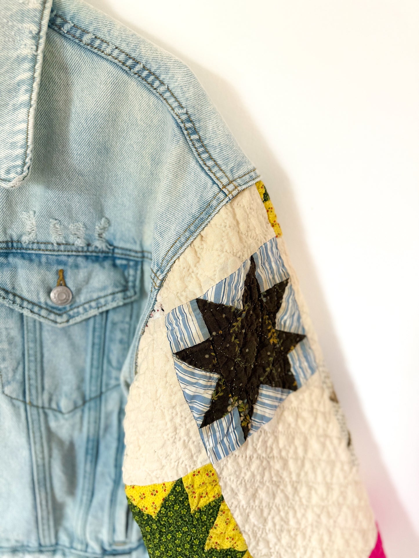 8 Point Star Quilt Upcycled Denim Jacket
