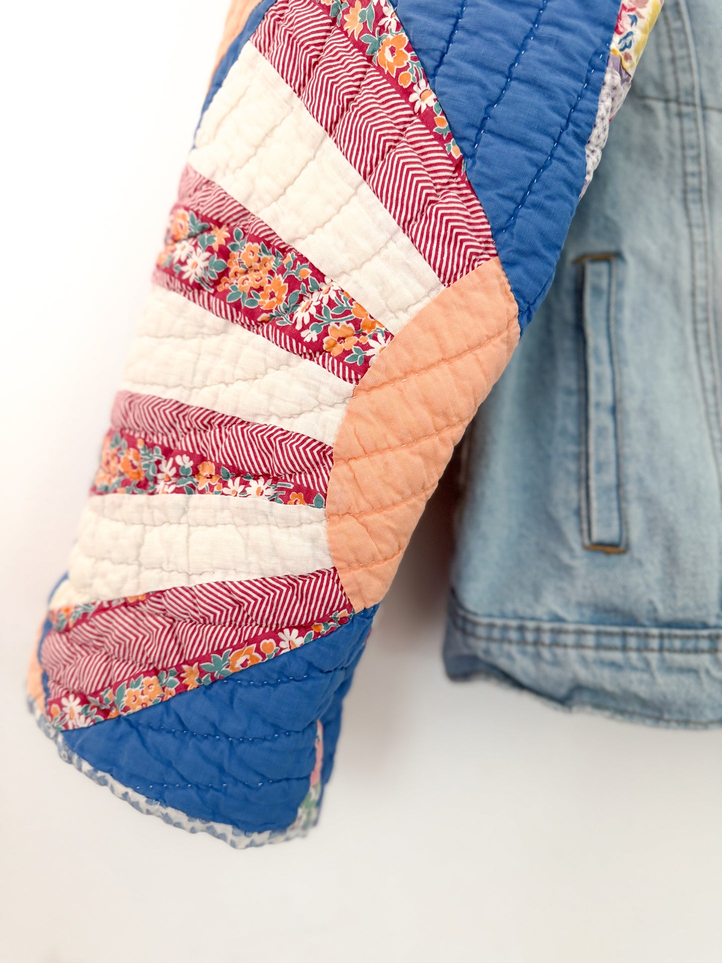 Blue Fan Quilt Upcycled Denim Jacket
