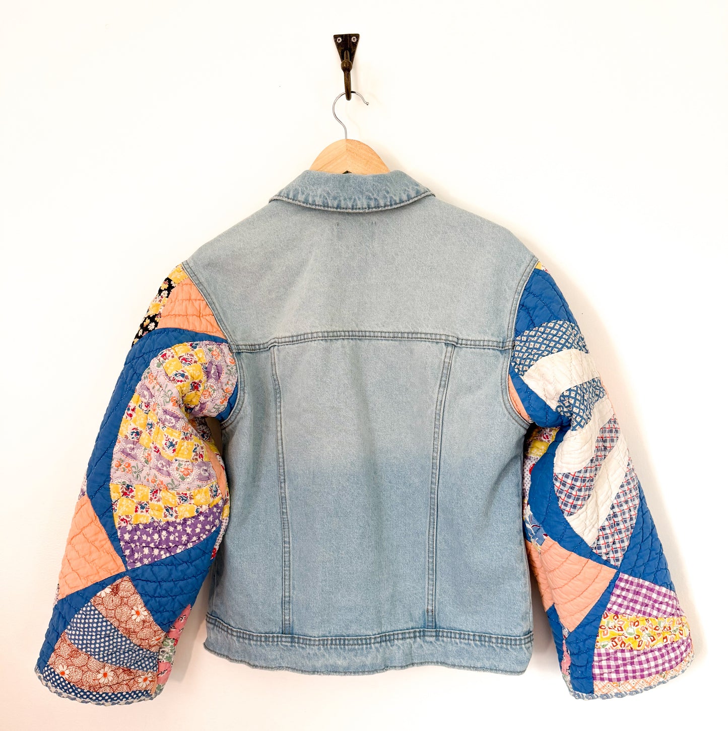 Blue Fan Quilt Upcycled Denim Jacket